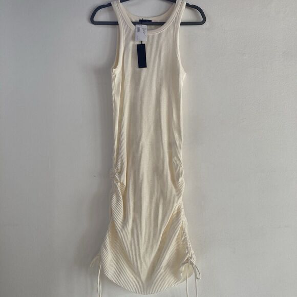 THE RANGE Jumbo Stark Waffle Knit Ruched Sides Cream Sleeveless Dress Size L NWT - Picture 4 of 8